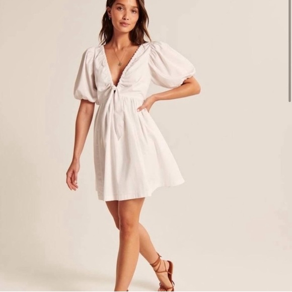 Abercrombie White Mini Puff Sleeve Summer Dress - Picture 1 of 12